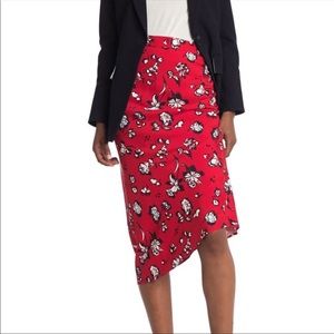 VERONICA BEARD Cheryl Red Floral Ruched Skirt NWT